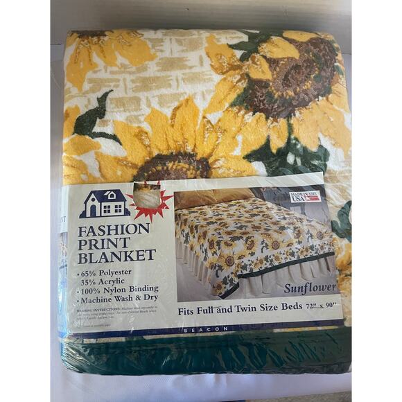 Vintage Beacon  Full / Twin Size Sunflower Fashion Print New Blanket - Picture 9 of 10